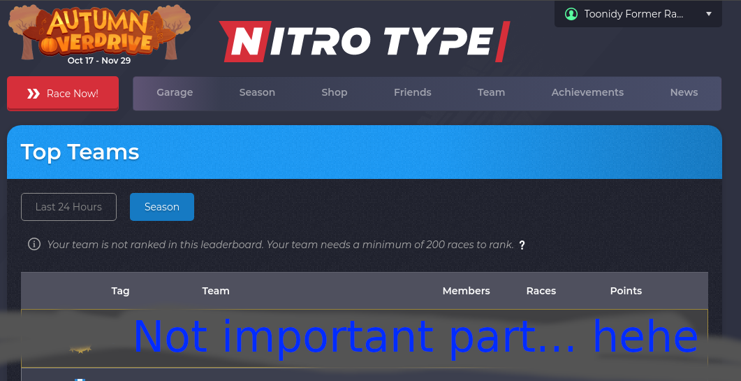 Nitro Type stats on race page viewer